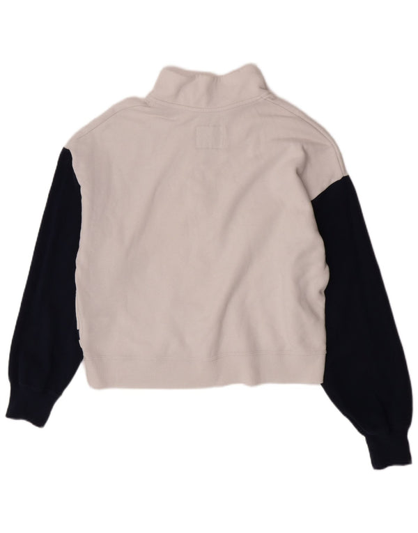 Hollister Womens Zip Neck Sweatshirt Jumper UK 14 Medium White Colourblock