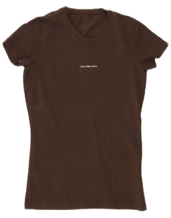 CALVIN KLEIN JEANS Womens T-Shirt Top UK 10 Small Brown Cotton