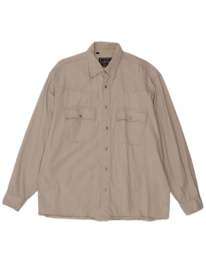 Vintage Mens Denim Shirt Large Beige