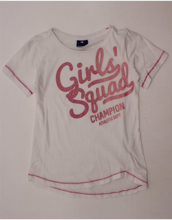 CHAMPION Girls Graphic T-Shirt Top 9-10 Years Medium White