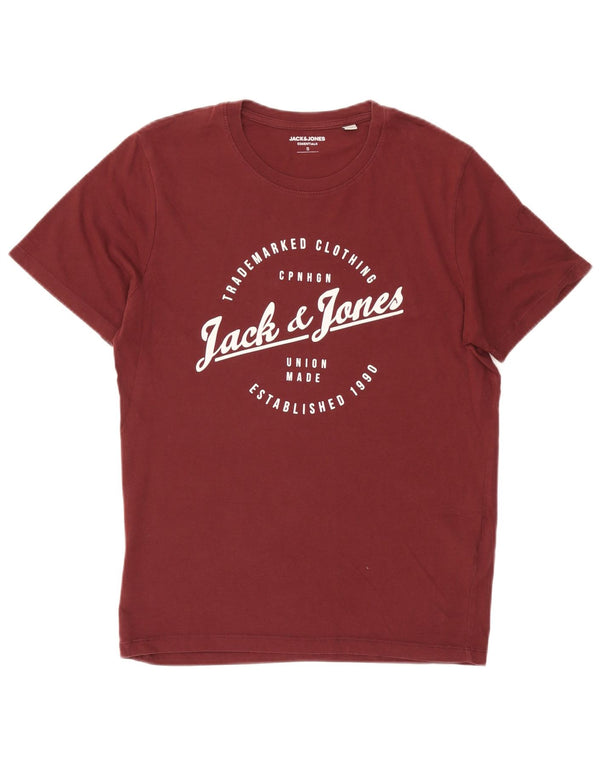Jack & Jones Mens Graphic T-Shirt Top Small Burgundy Cotton