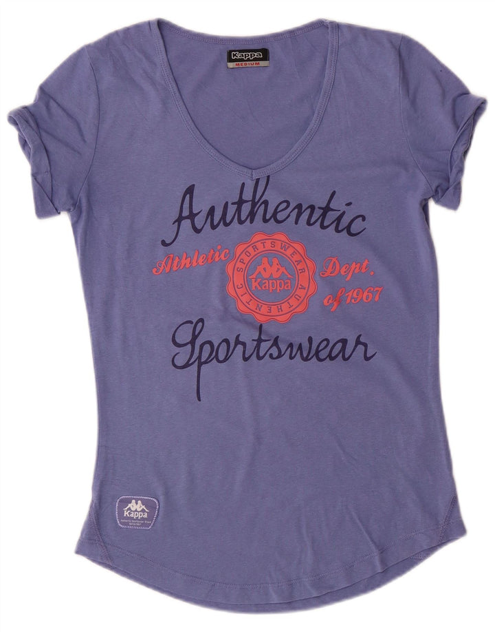 KAPPA Womens Graphic T-Shirt Top UK 12 Medium Blue Cotton