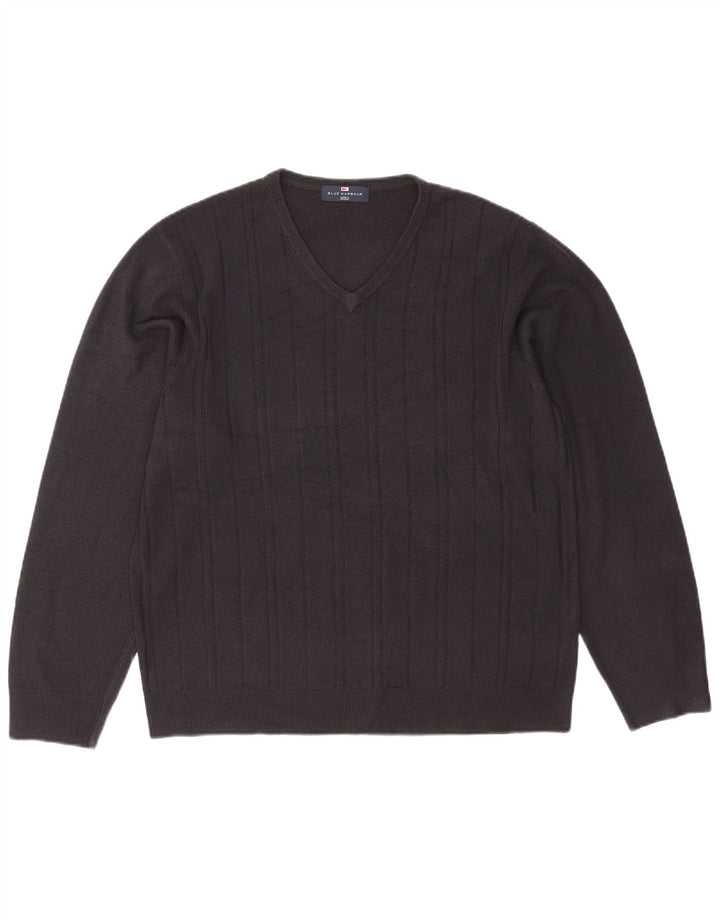 MARKS & SPENCER Mens Blue Harbour V-Neck Jumper Sweater Large Navy Blue