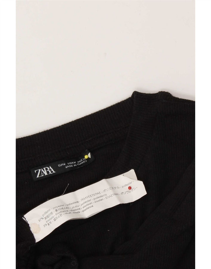 Zara Womens Crop Blouse Top UK 12 Medium Black Polyester