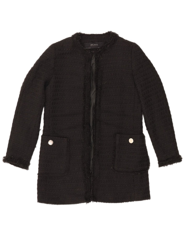 ZARA Womens Longline Open Blazer Jacket UK 10 Small Black Polyester