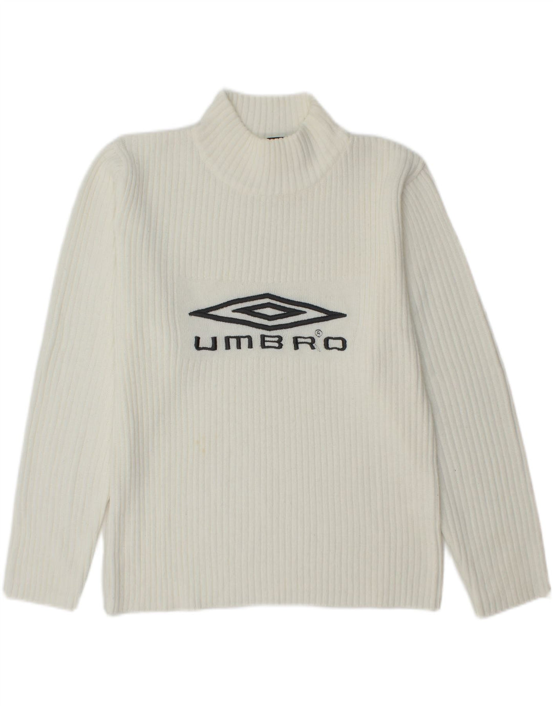 UMBRO Womens Graphic Turtle Neck Jumper Sweater UK 16 Medium White Acrylic