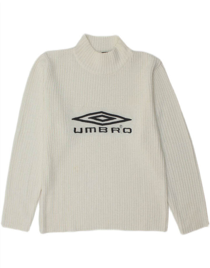 UMBRO Womens Graphic Turtle Neck Jumper Sweater UK 16 Medium White Acrylic