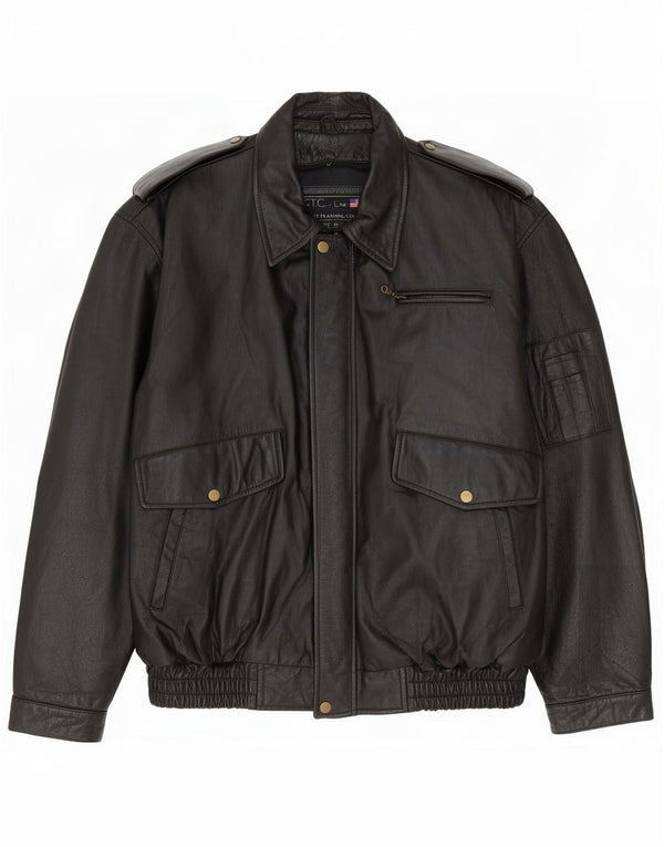 Vintage Mens Military Leather Jacket UK 42 XL Black