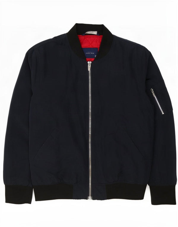 Zara Mens Bomber Jacket UK 40 Large Navy Blue Colourblock Polyester
