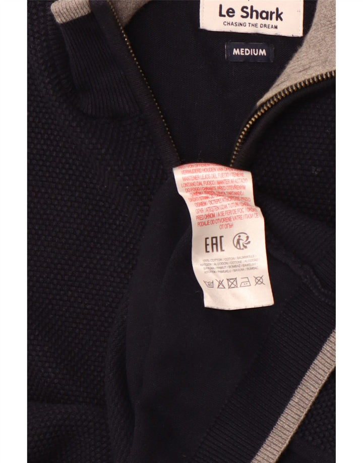 LE SHARK Mens Zip Neck Jumper Sweater Medium Navy Blue Cotton