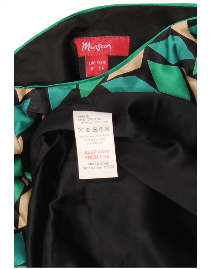 Monsoon Womens Strapless Dress UK 8 Small Black Geometric Silk