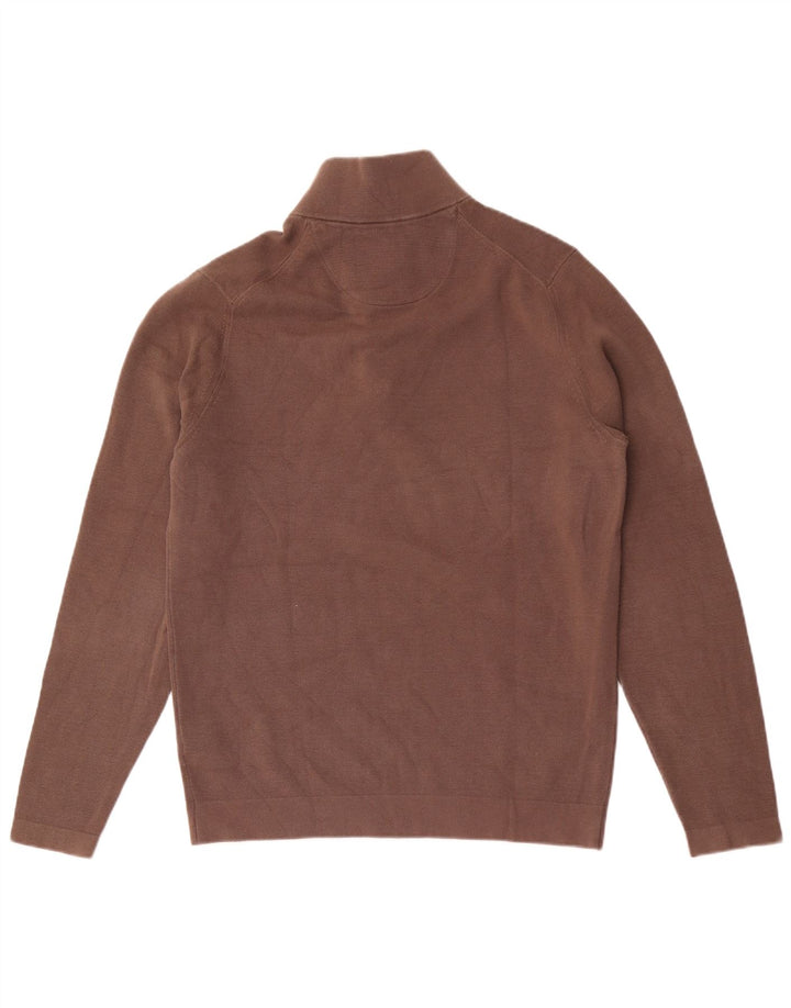 Massimo Dutti Mens Zip Neck Jumper Sweater Large Brown Cotton
