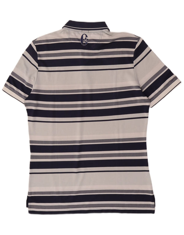 Conte of Florence Mens Polo Shirt XL Navy Blue Striped Polyester