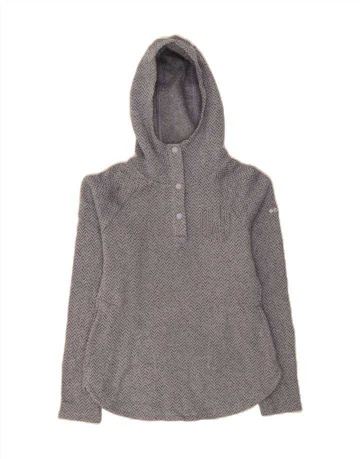 COLUMBIA Womens Hoodie Jumper UK 10 Small Grey Herringbone Polyester Vintage Columbia and Second-Hand Columbia from Messina Hembry 
