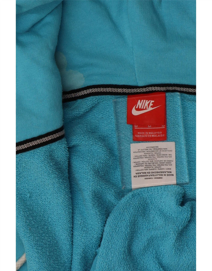 NIKE Womens Graphic Zip Hoodie Sweater UK 14 Medium Blue Cotton