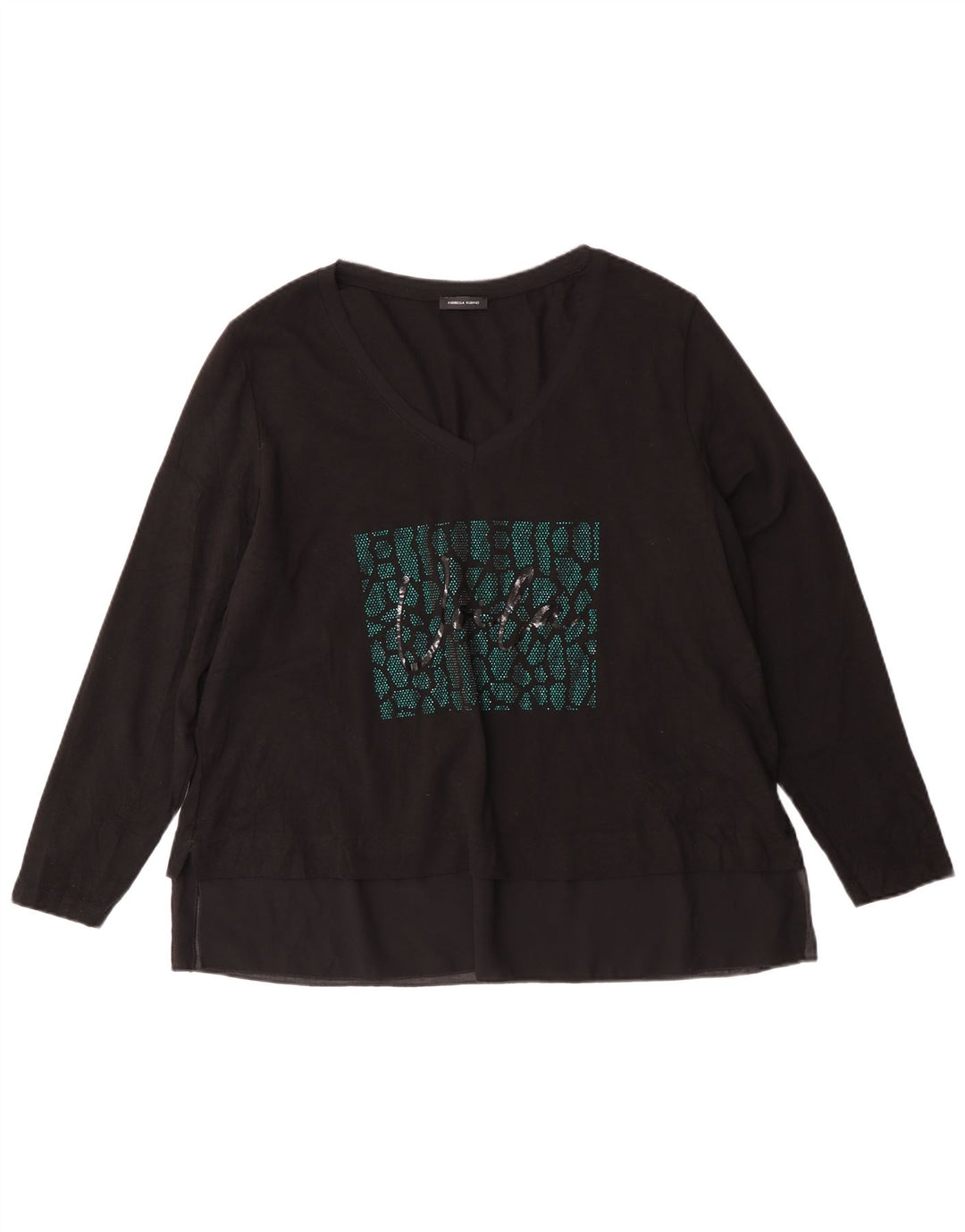 Fiorella Rubino Womens Graphic Top Long Sleeve UK 14 Medium Black Cotton