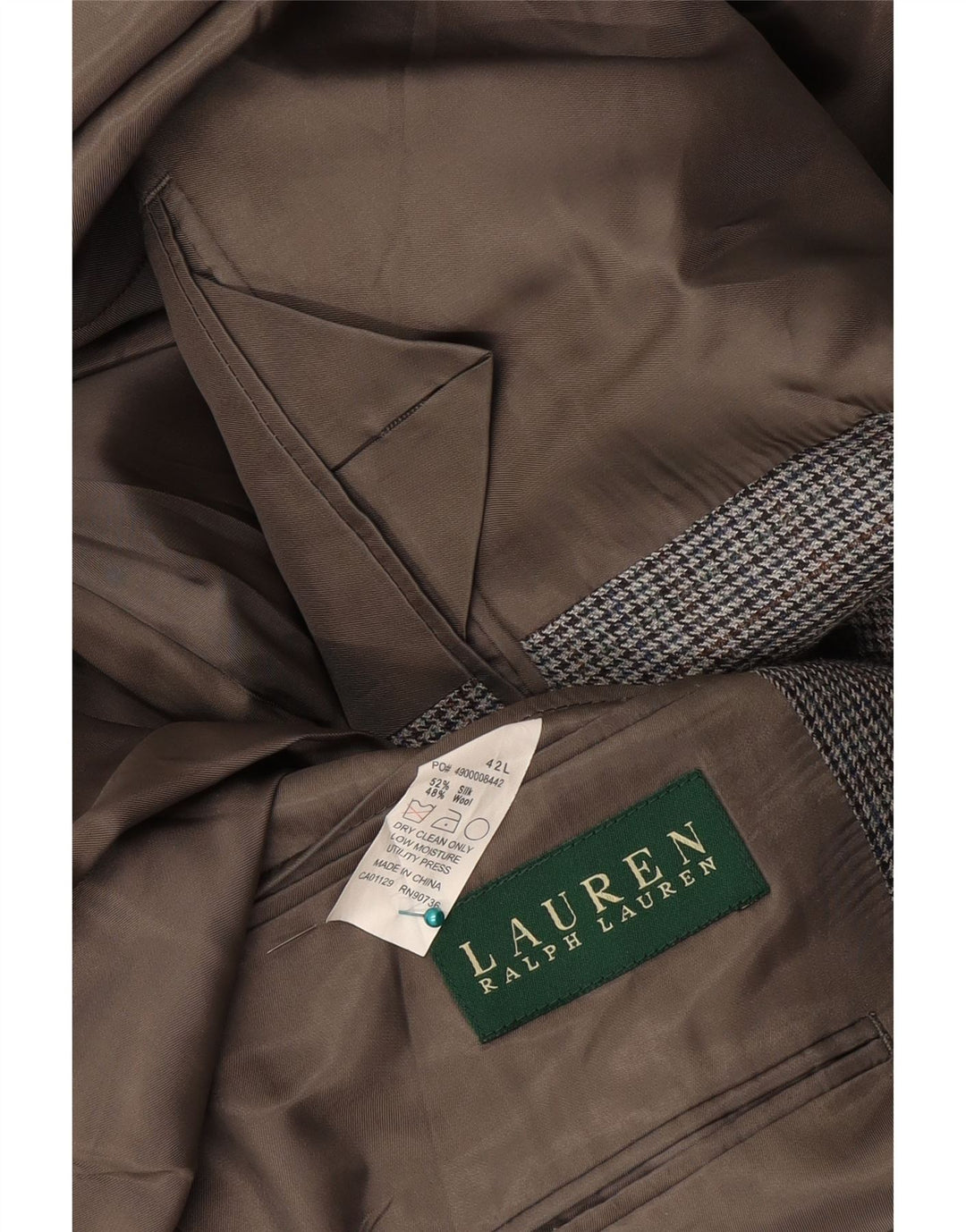 Ralph Lauren Mens 2 Button Blazer Jacket UK 42 Large Grey Houndstooth Silk