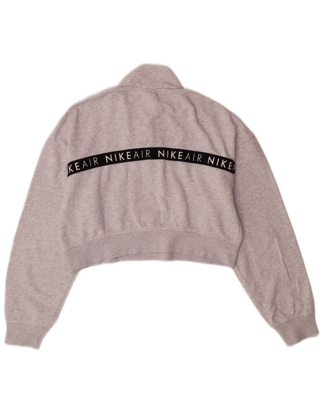 NIKE Womens Crop Graphic Sweatshirt Jumper UK 14 Medium Grey Flecked