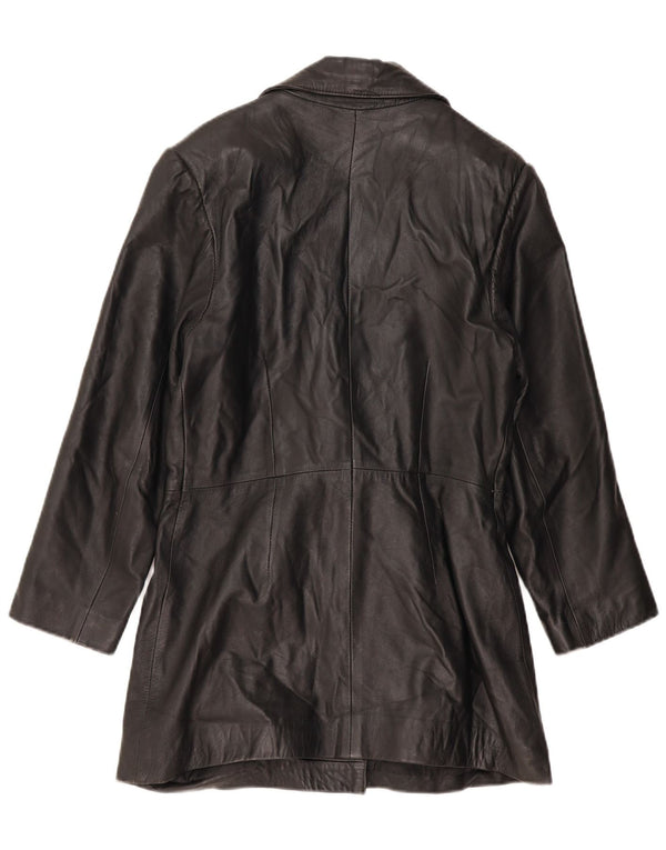 VINTAGE Womens Leather Coat UK 14 Large Black Leather