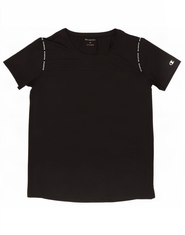 Champion Womens Graphic T-Shirt Top UK 12 Medium Black Polyester