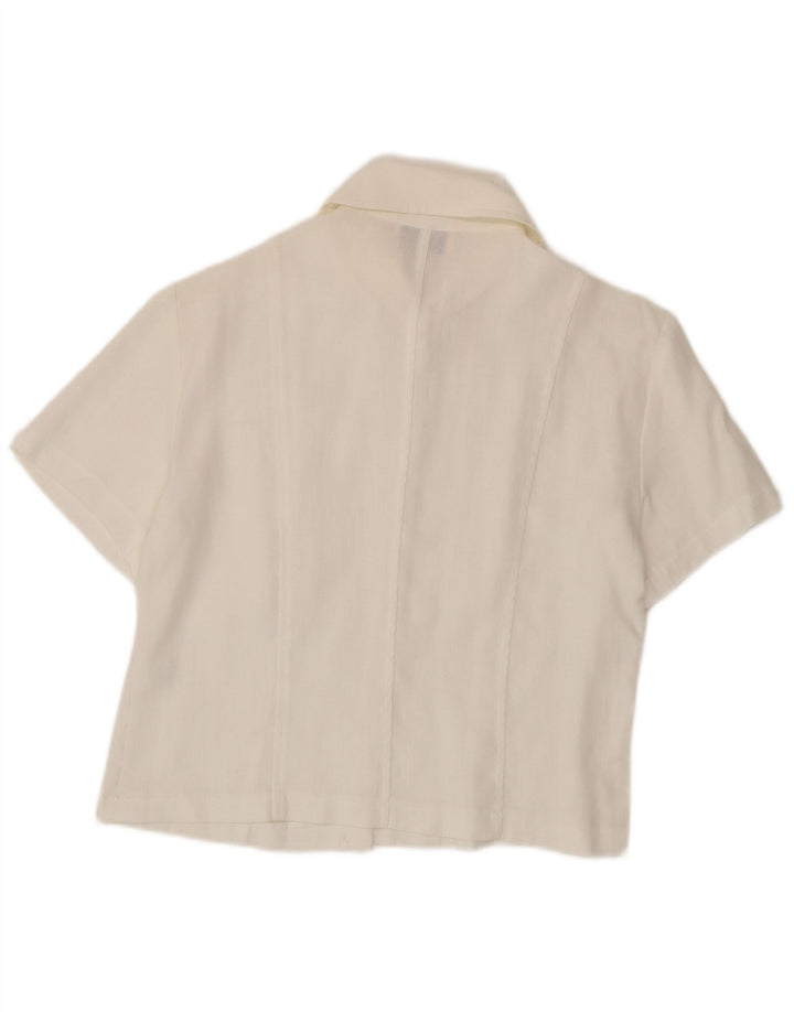 Antonelle Womens Short Sleeve Shirt IT 42 Medium White Linen