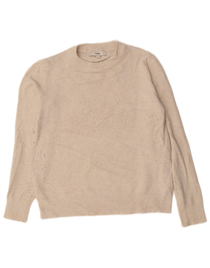 Marks & Spencer Womens Crew Neck Jumper Sweater UK 10 Small Beige Polyester