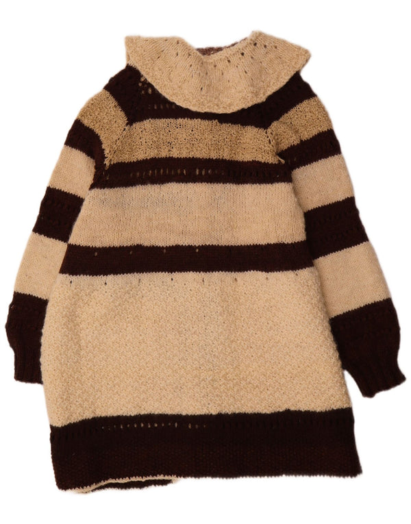 Vintage Womens Longline Cardigan Sweater UK 22 3XL Beige Striped