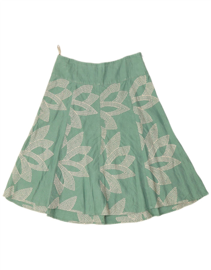 MONSOON Womens Low Waist A-Line Skirt UK 10 Small W32 Green Floral Cotton