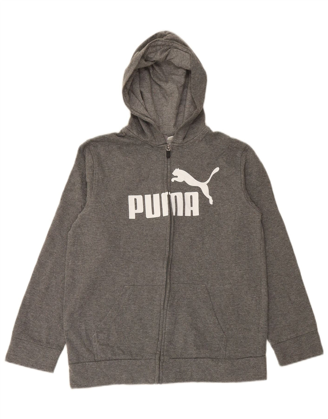 PUMA Boys Graphic Zip Hoodie Sweater 12-13 Years Large Grey Cotton