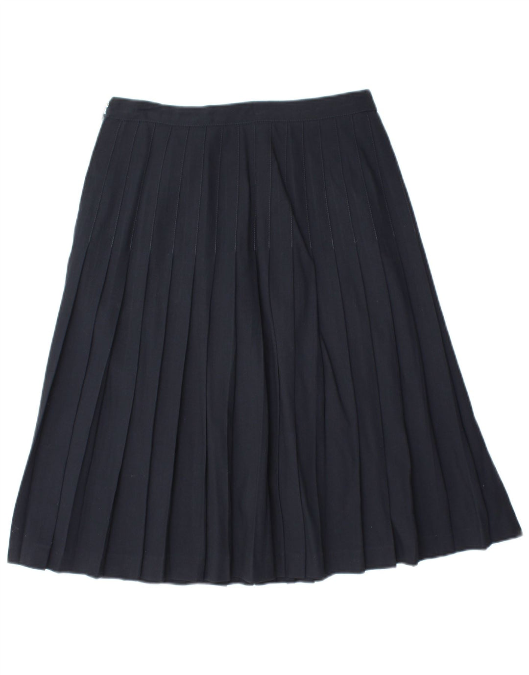 VINTAGE Womens Pleated Skirt IT 44 Medium W28  Navy Blue Virgin Wool