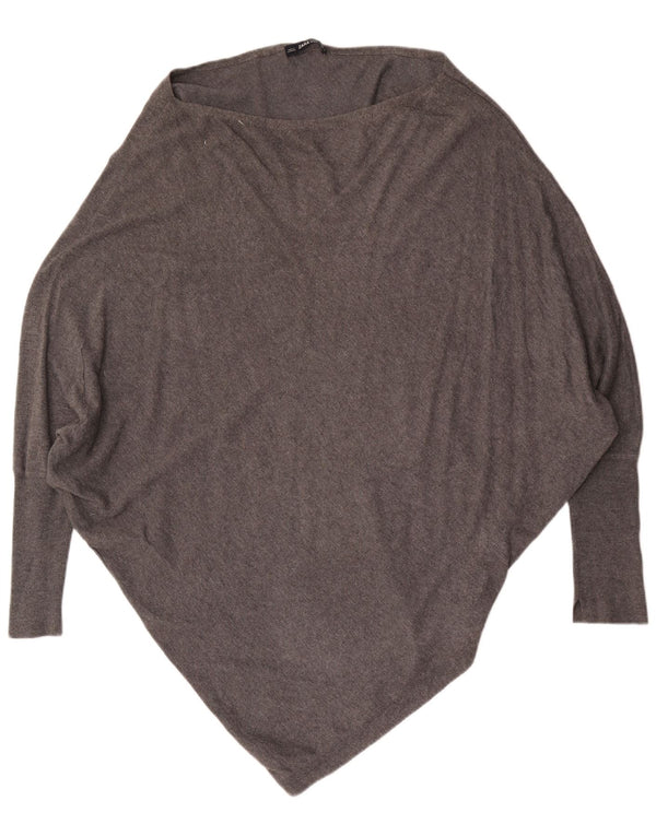 Zara Womens Oversized 3/4 Sleeve Boat Neck Jumper Sweater UK 16 Large Grey