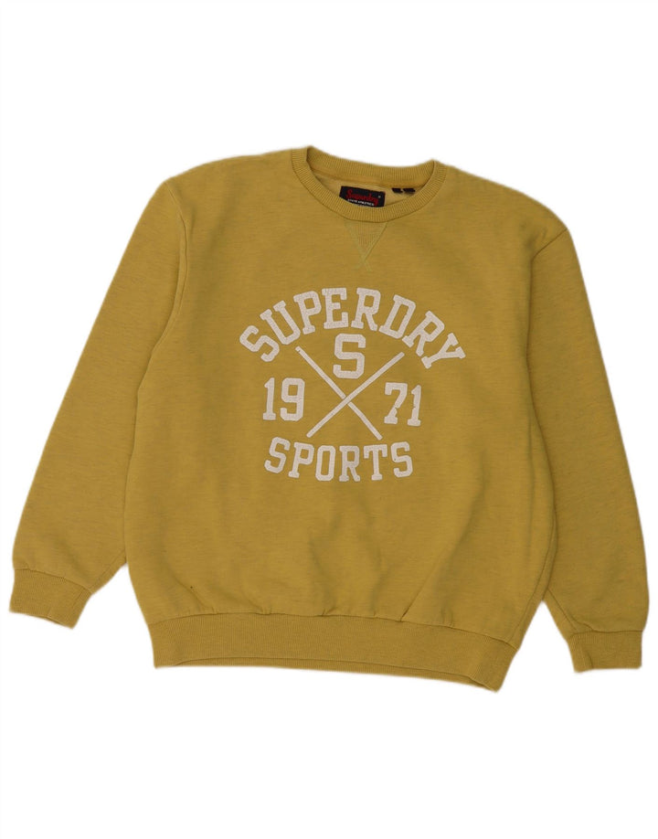 SUPERDRY Womens Graphic Sweatshirt Jumper UK 12 Medium Yellow Flecked