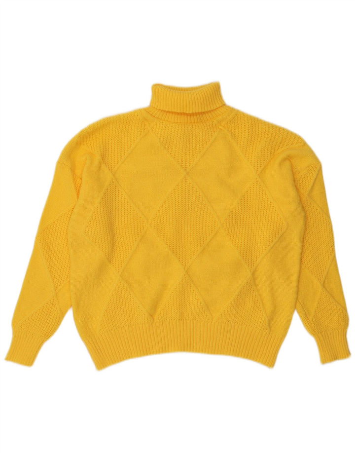 VINTAGE Womens Roll Neck Jumper Sweater UK 18 XL Yellow Argyle/Diamond