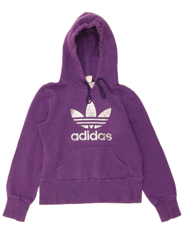Adidas Womens Crop Graphic Hoodie Jumper IT 44 Medium Purple Cotton