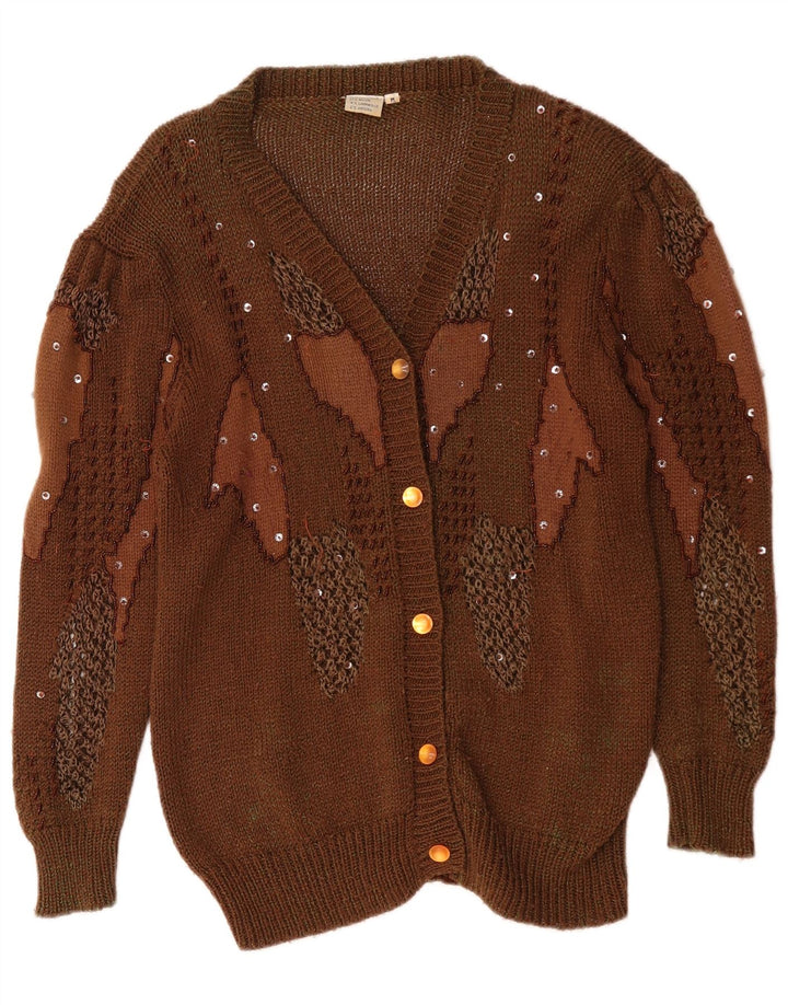 Vintage Womens Abstract Pattern Cardigan Sweater UK 14 Medium Brown