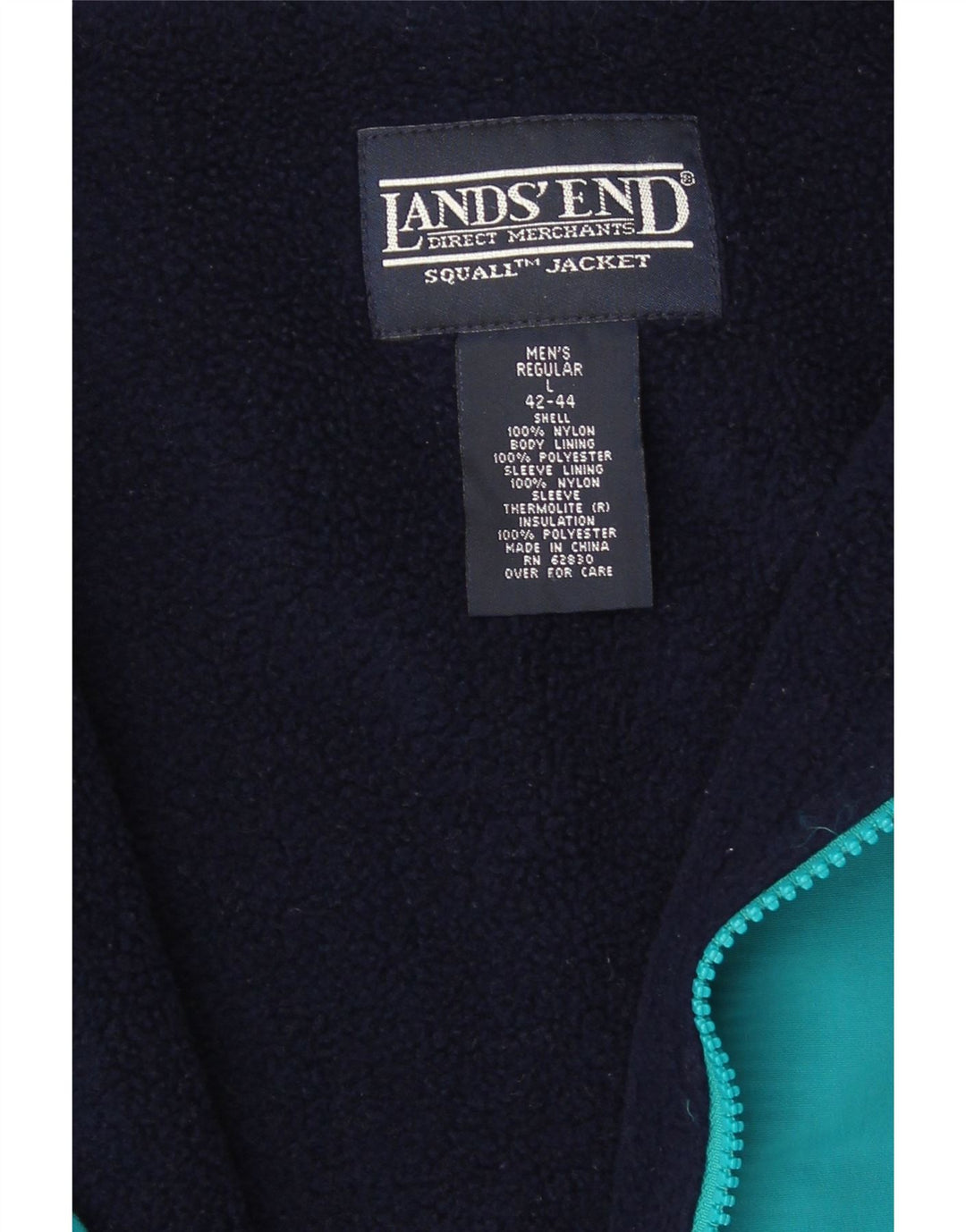 Lands End Mens Padded Bomber Jacket UK 42/44 Large Blue Polyester