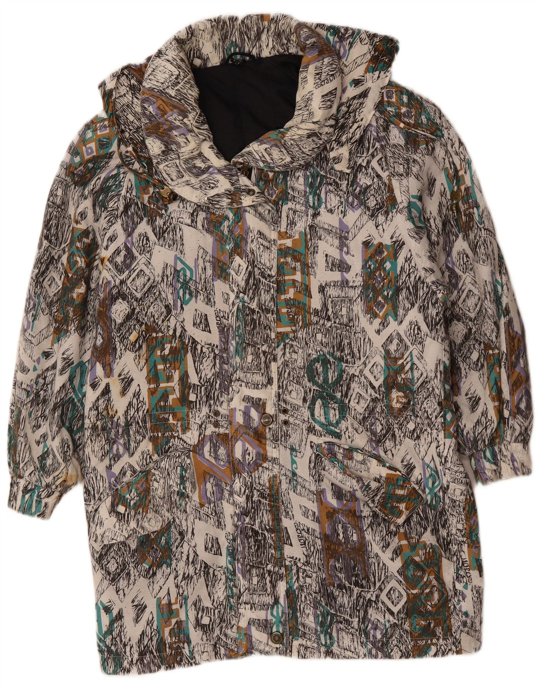 VINTAGE Womens Windbreaker Coat UK 10 Small Multicoloured Geometric