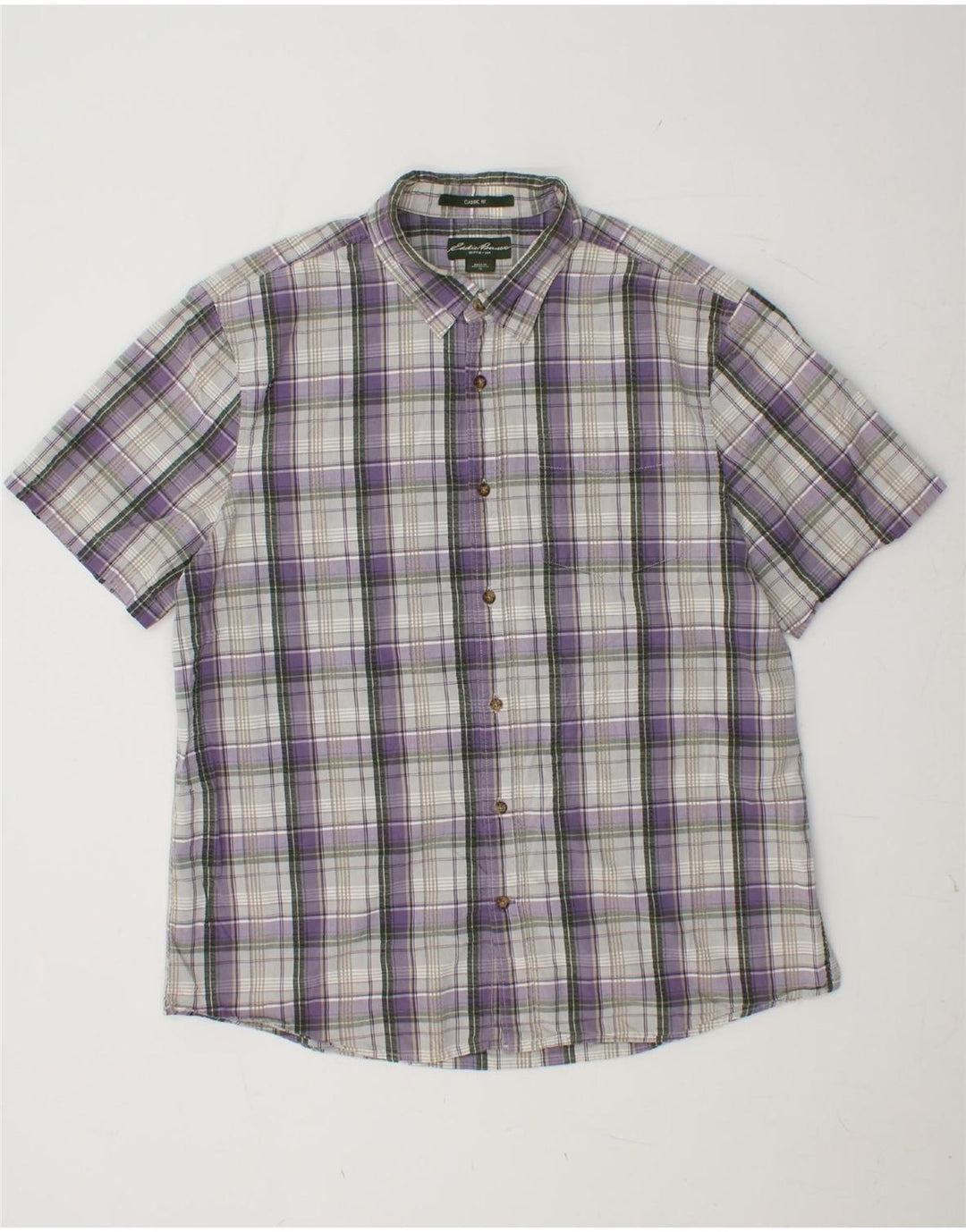 EDDIE BAUER Mens Classic Fit Short Sleeve Shirt XL Purple Check