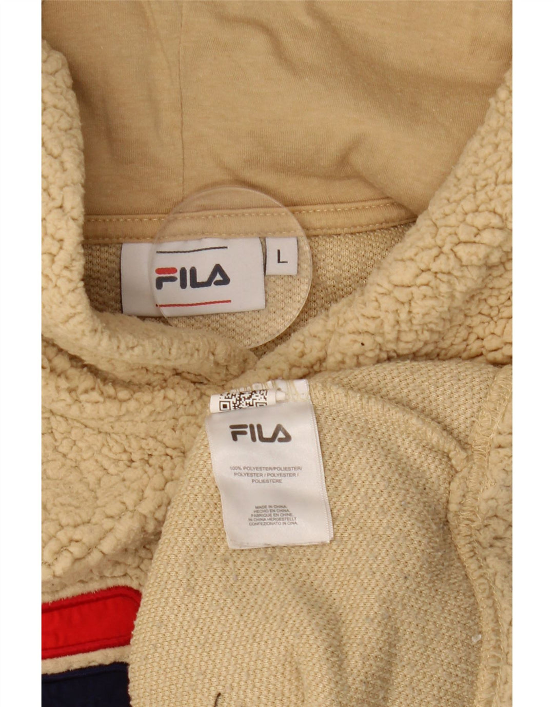FILA Womens Crop Graphic Fleece Jumper UK 16 Large Beige Polyester