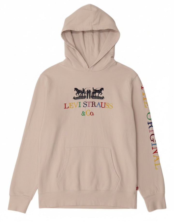 LEVI'S Mens Graphic Hoodie Jumper Medium Off White Cotton