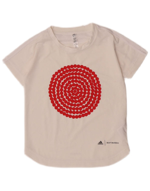 Adidas Girls Aeroready Graphic T-Shirt Top 7-8 Years White Polyester