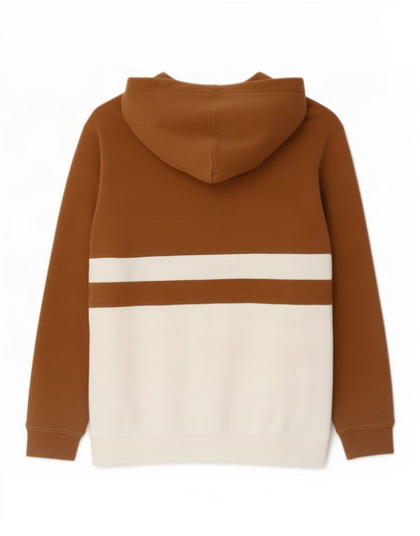 Zara Mens Hoodie Jumper Large Brown Colourblock Cotton