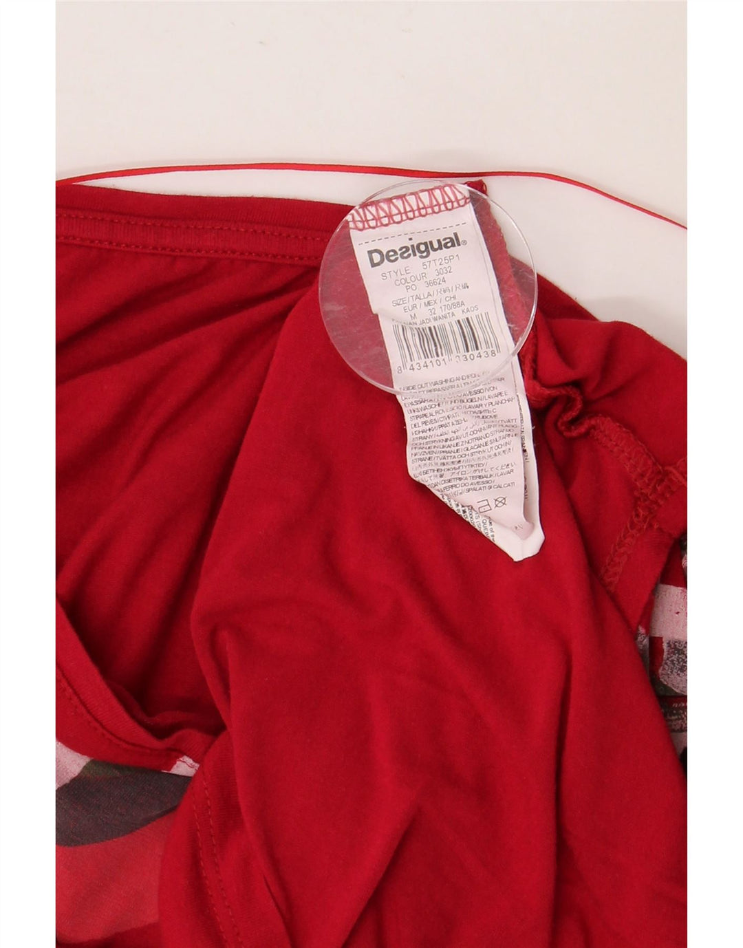 DESIGUAL Womens Graphic Top 3/4 Sleeve UK 14 Medium Red Viscose