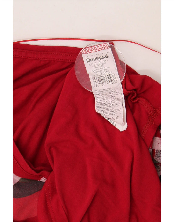 DESIGUAL Womens Graphic Top 3/4 Sleeve UK 14 Medium Red Viscose
