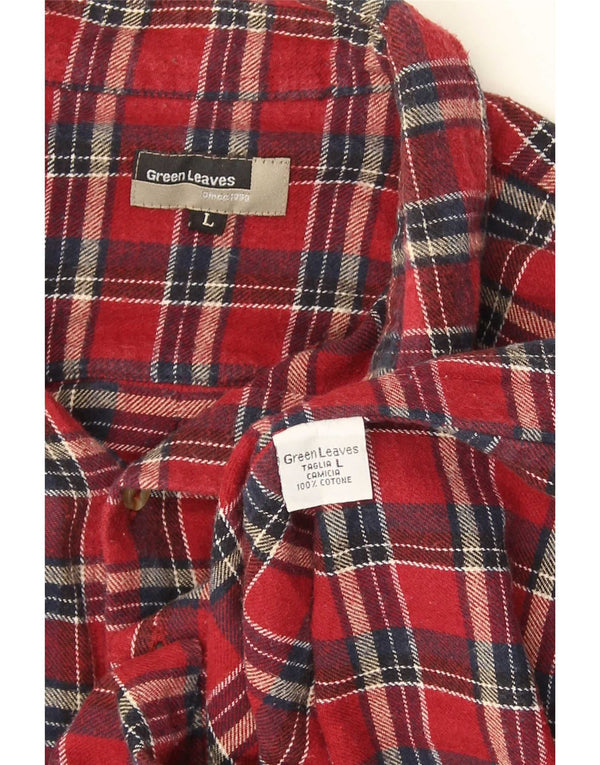 Green Leaves Womens Flannel Shirt Large Red Check Cotton