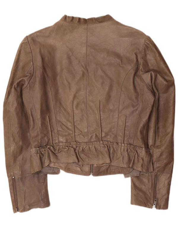 Penny Black Womens Crop Leather Jacket UK 14 Large Grey Leather