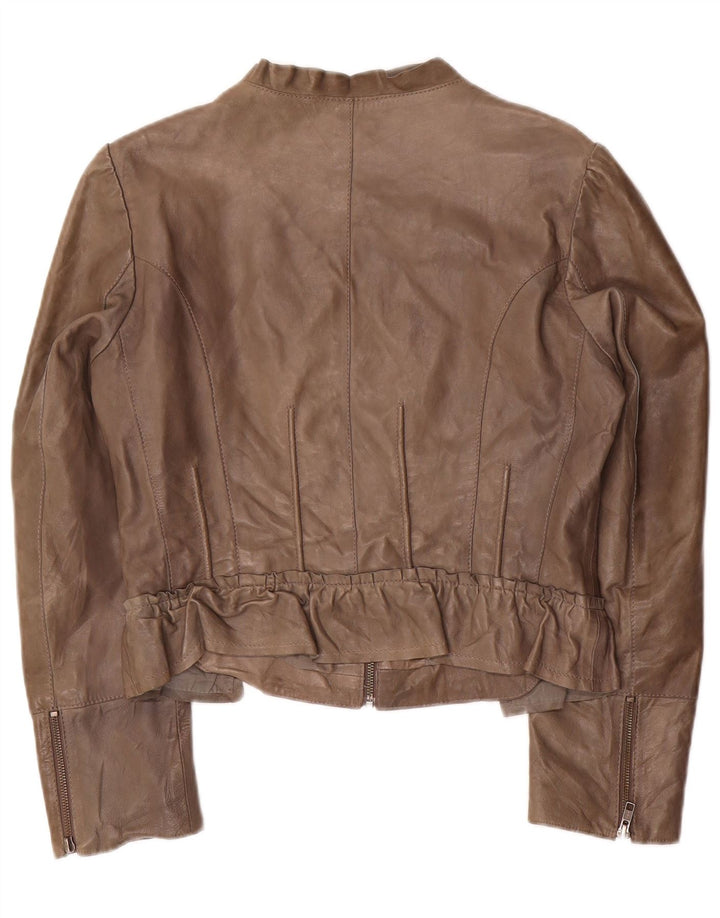 Penny Black Womens Crop Leather Jacket UK 14 Large Grey Leather