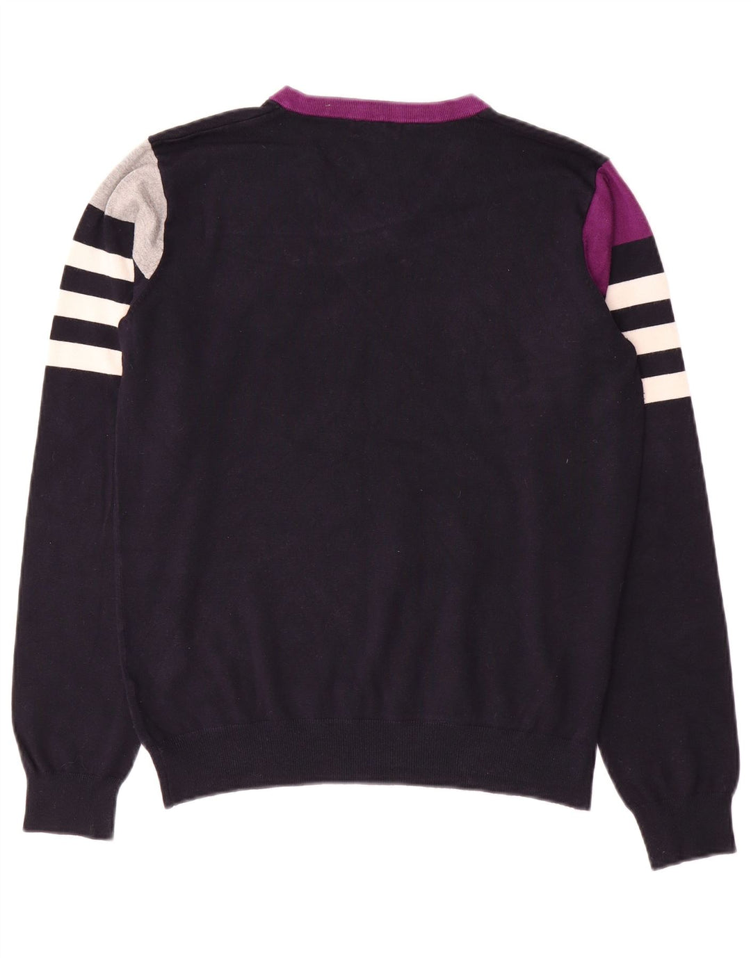 GAUDI Womens V-Neck Jumper Sweater UK 14 Medium Navy Blue Colourblock