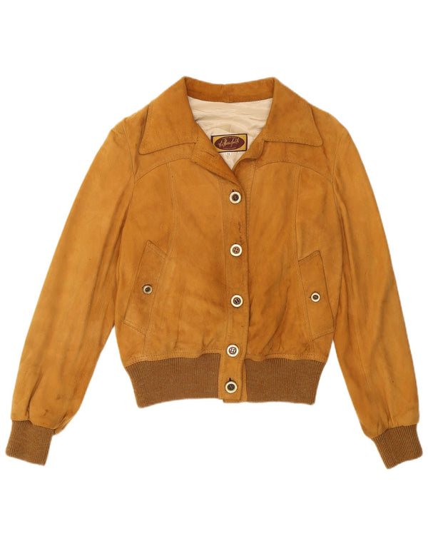 Vintage Womens Suede Bomber Jacket IT 44 Medium Brown Retro