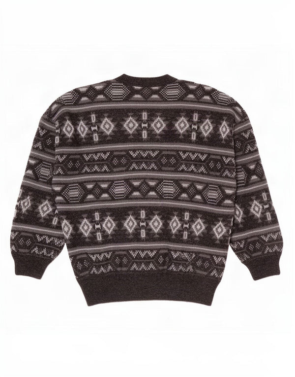 Vintage Mens V-Neck Jumper Sweater Large Grey Fair Isle